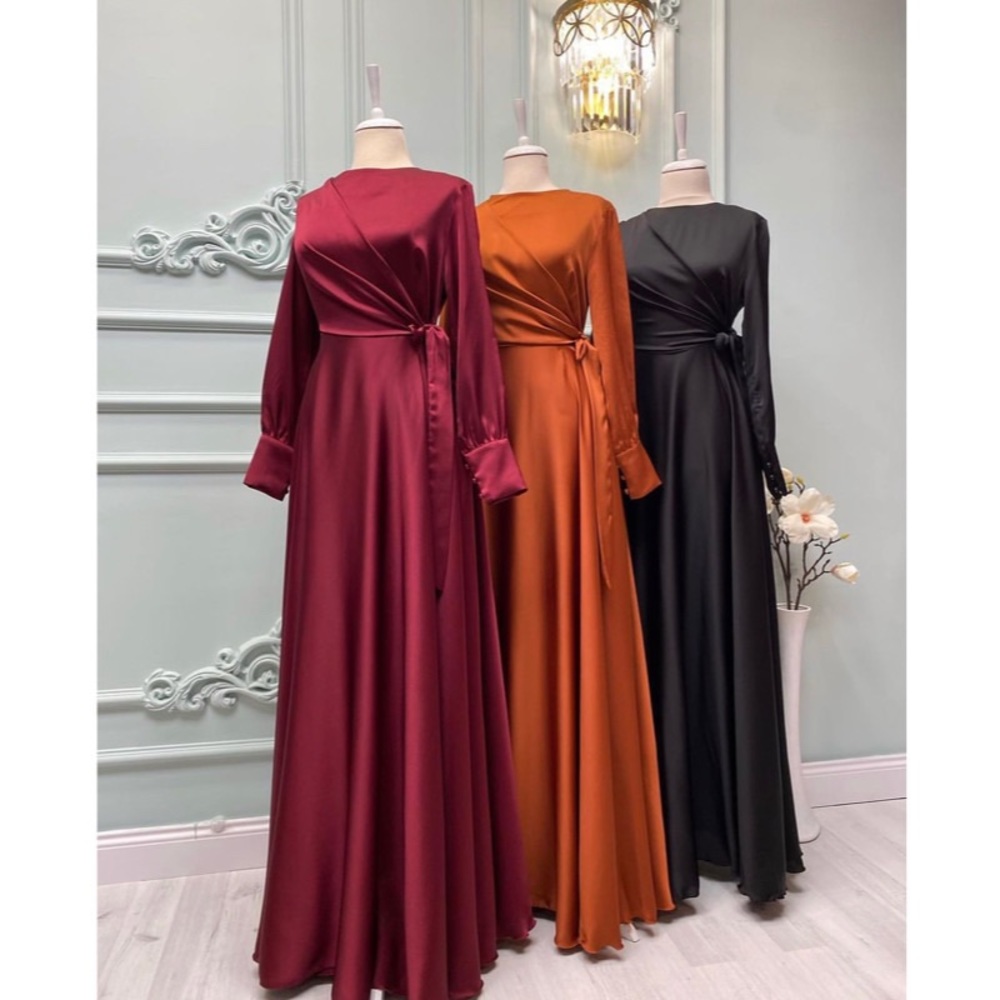 Black Satin Flowy Maxi Evening Dress